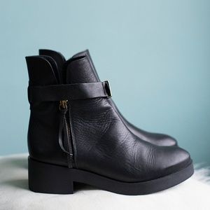 Miista Black Leather Ankle Bootie with Zipper